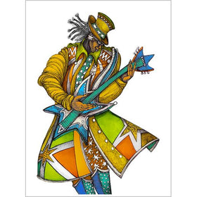 Funk Explosion II by Charles Bibbs - Colorful illustration of a character playing a guitar on a white background
