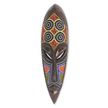 Ga Warrior (Asafoatse) African Mask (Main) - Ga warrior beaded African mask by Awudu Saaed with Adinkrahene symbol 