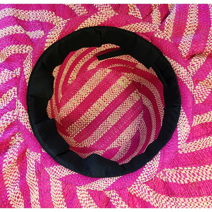Ghana: Authentic Hand Woven Multicolor Madagascar Big Brim Raffia Sun Hat