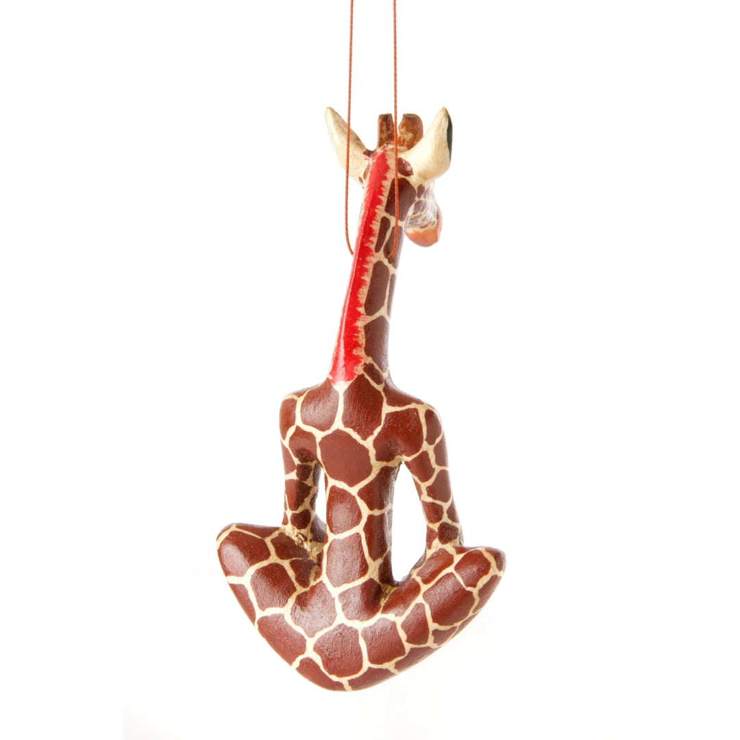 Giraffe Yogi: Jacaranda Wood African Christmas Ornament (Rear)