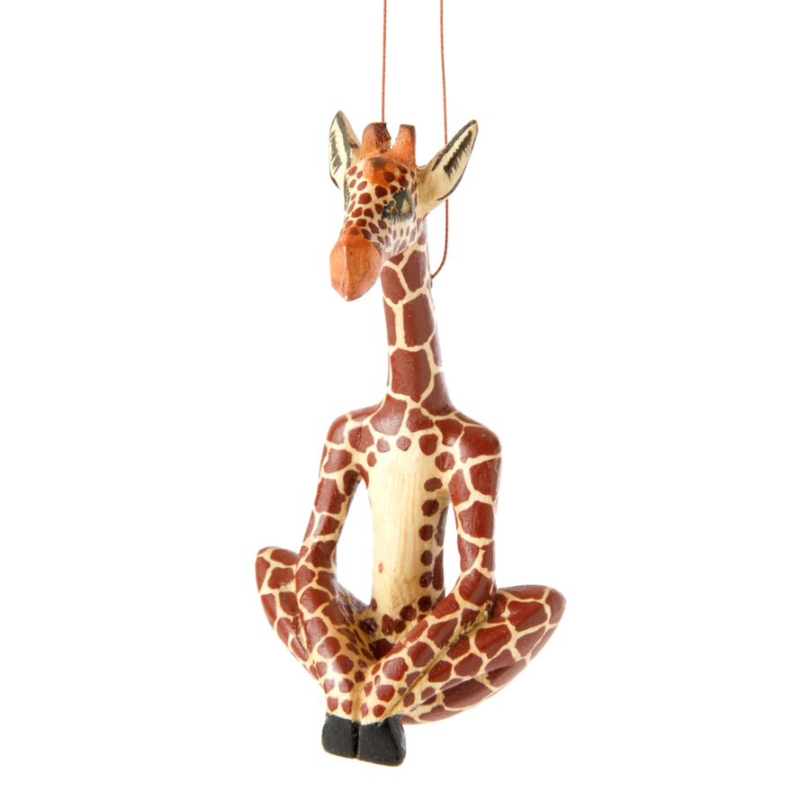 Giraffe Yogi: Jacaranda Wood African Christmas Ornament