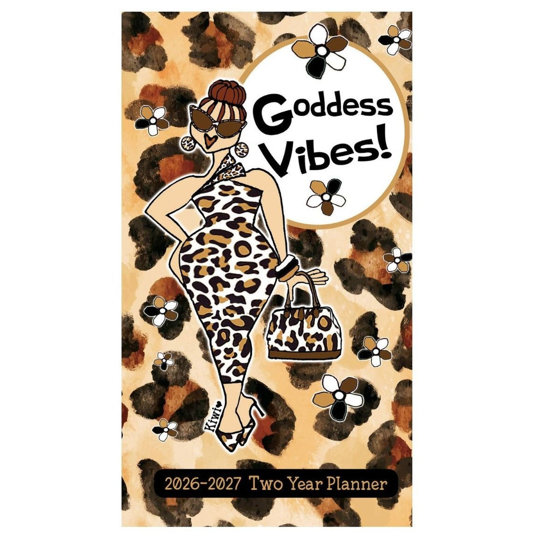 Goddess Vibes by Kiwi McDowell: 2026-2027 Two Year African American Pocket Calendar (Main) - Planner with leopard print design and 'Goddess Vibes!' text on a white background