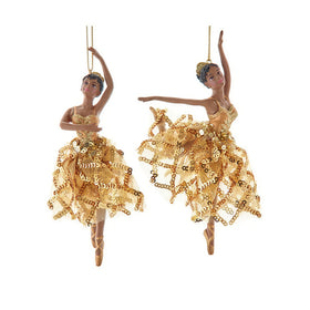 Golden Tutus (Ballerinas): Christmas Ornament Set (Main) - Two gold-dressed ballerina figurines on a white background
