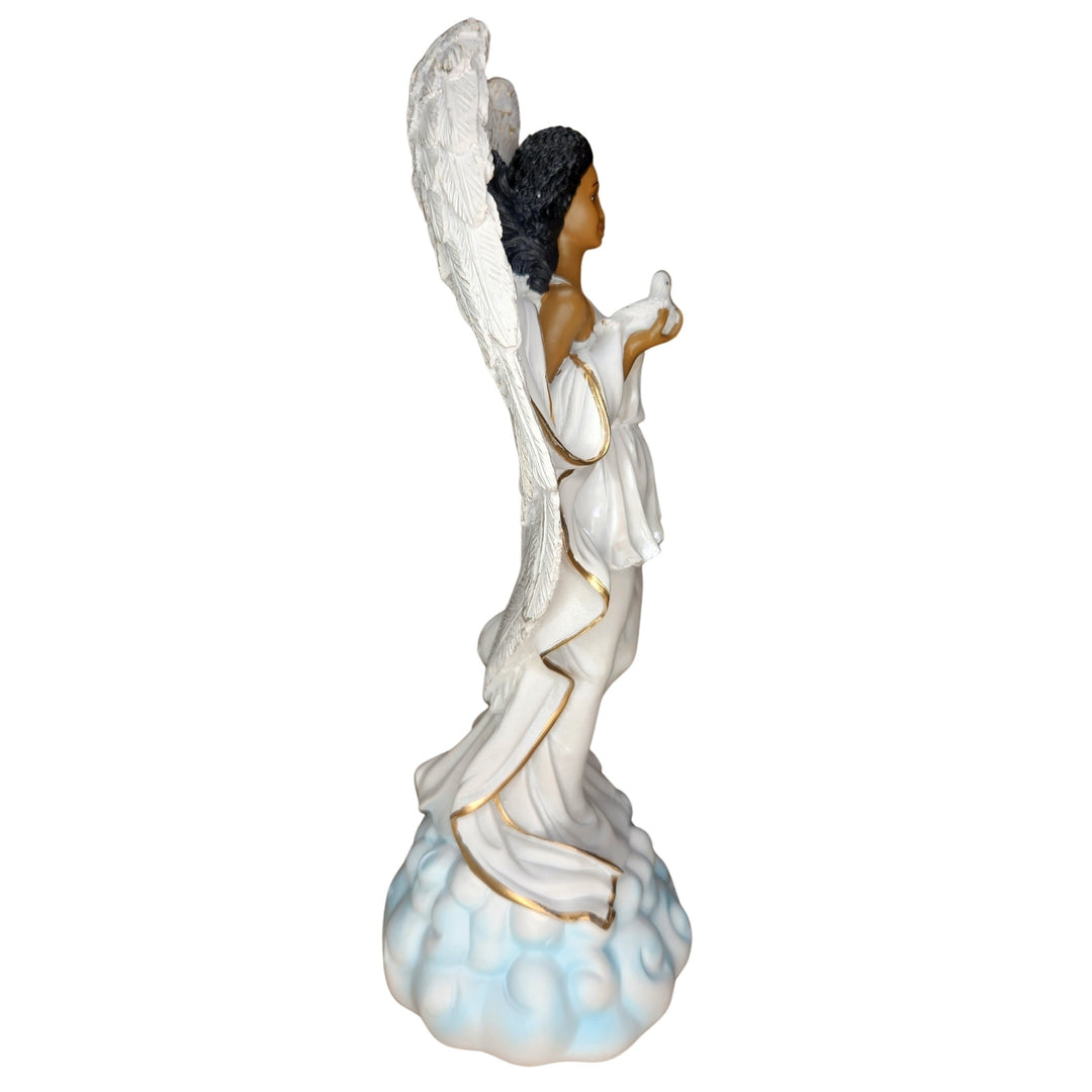 Graceful African American Angel in White with Dove Figurine