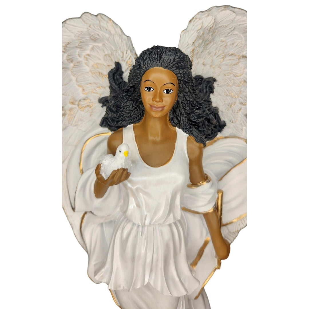 Graceful African American Angel in White with Dove Figurine