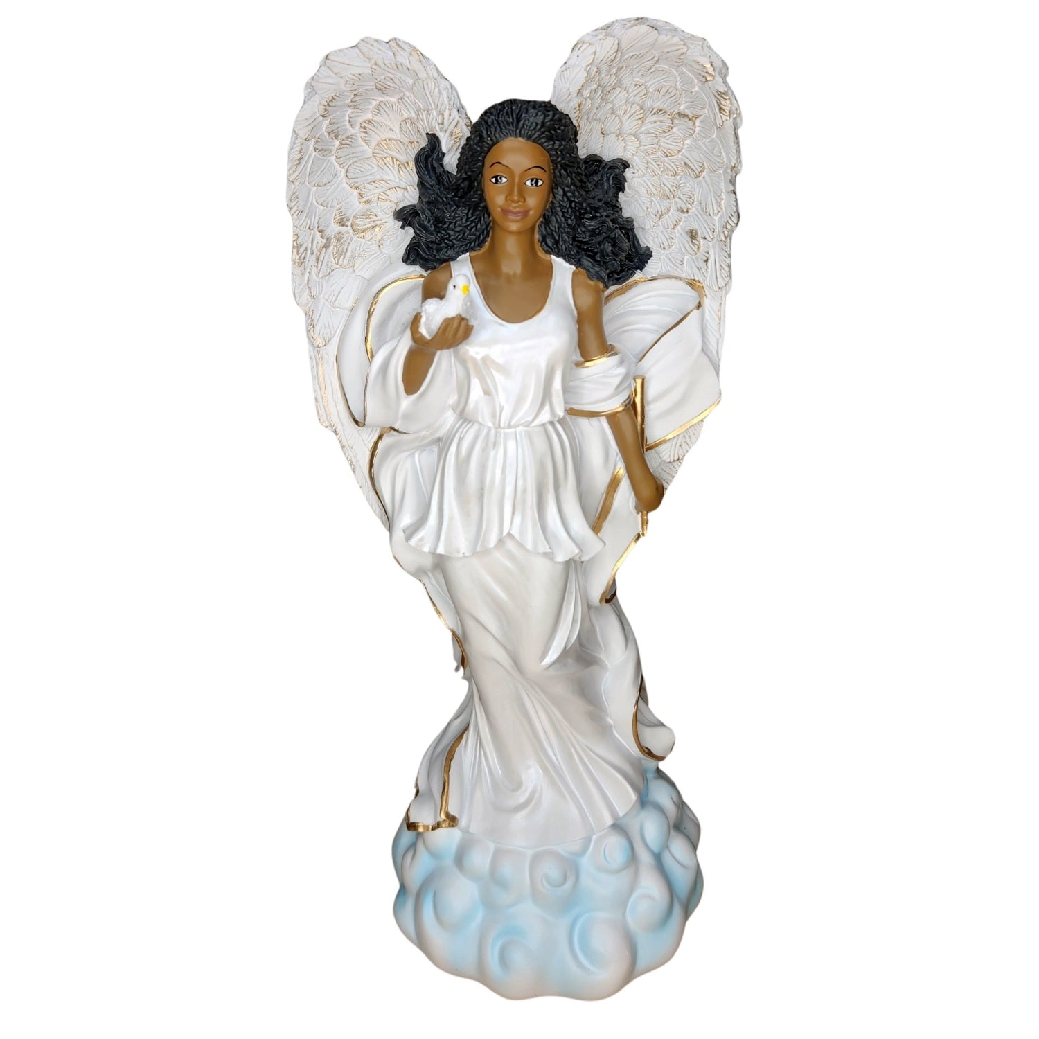 1 of 6: Graceful African American Angel in White with Dove Figurine