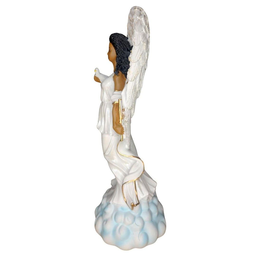 Graceful African American Angel in White with Dove Figurine