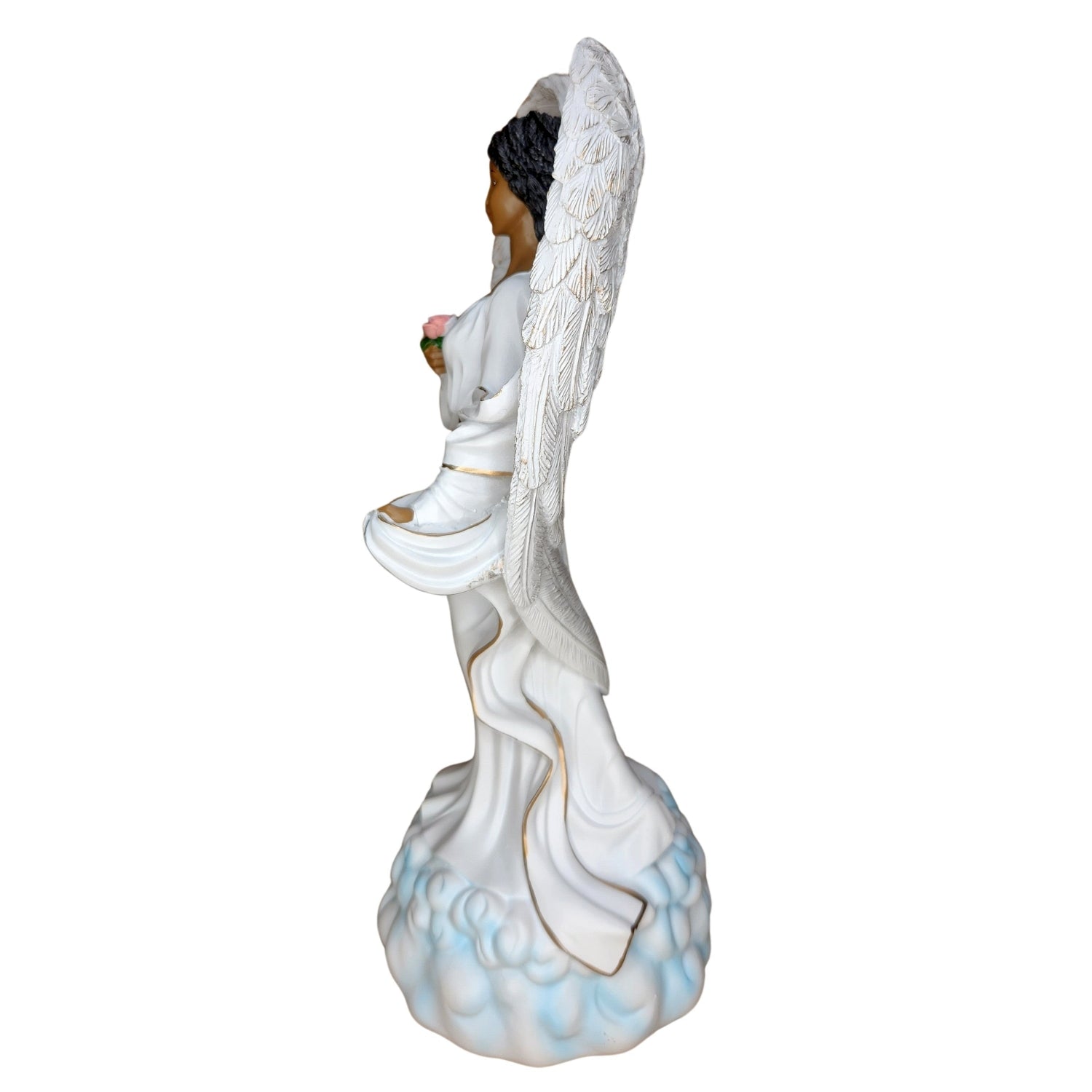 2 of 6: Graceful African American Angel in White with Rose Figurine