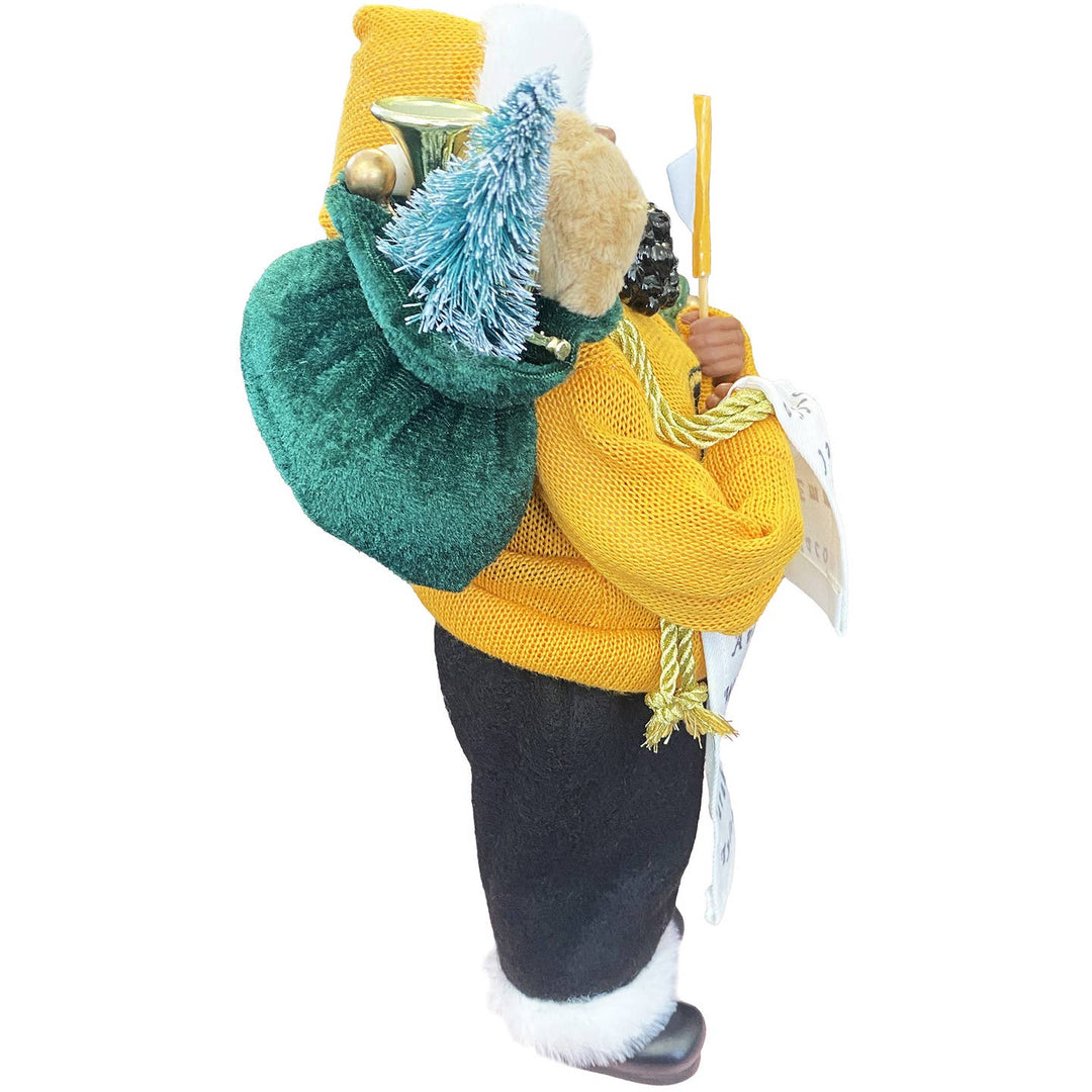 Grambling Santa Claus figurine side profile with green sack and mini tree