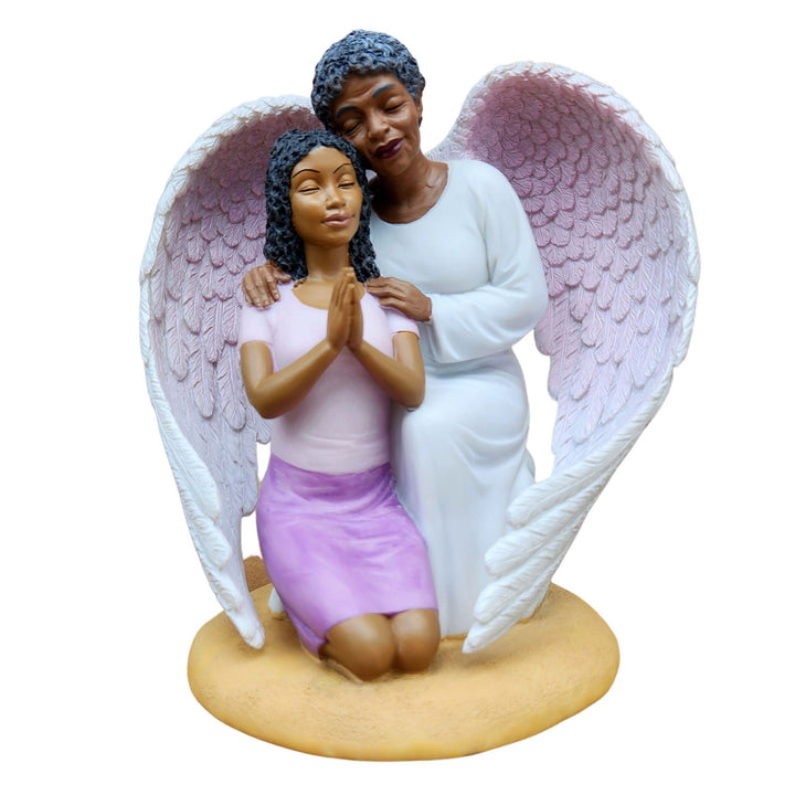 African American Guardian Angel with Praying Woman Figurine