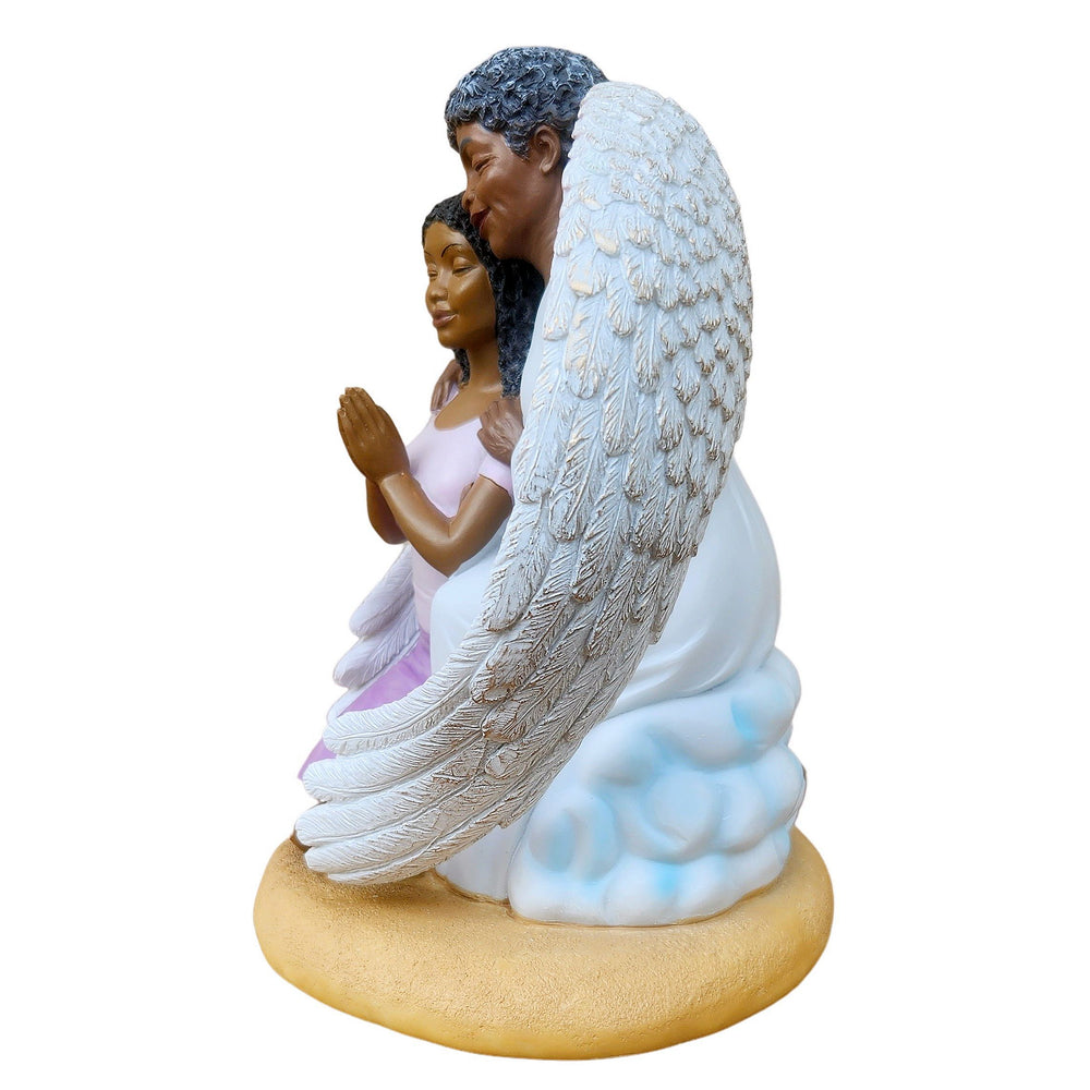 African American Guardian Angel with Praying Woman Figurine (Side)
