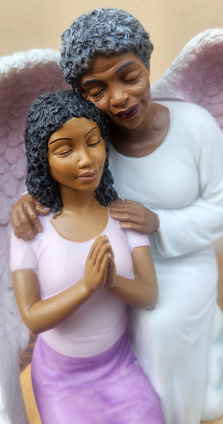 African American Guardian Angel with Praying Woman Figurine (Detail)