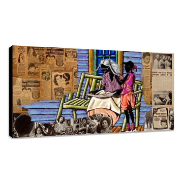 Hair Day by Leroy Campbell:  child caring elder hair vintage ads family bonds. (Stretched Canvas)