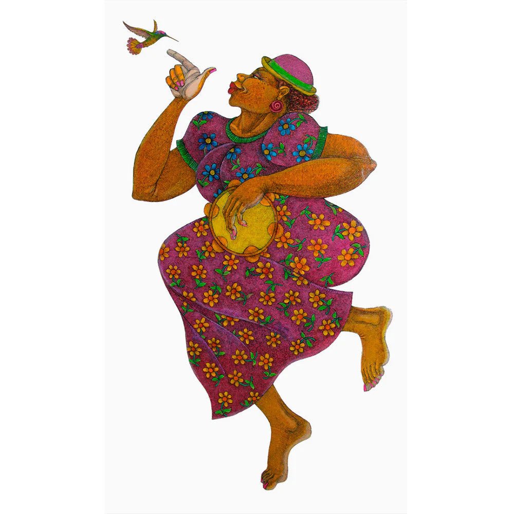 Happy: Choose Joy by Charles Bibbs (Main) - Colorful wooden cutout of a dancer with a bird on a white background