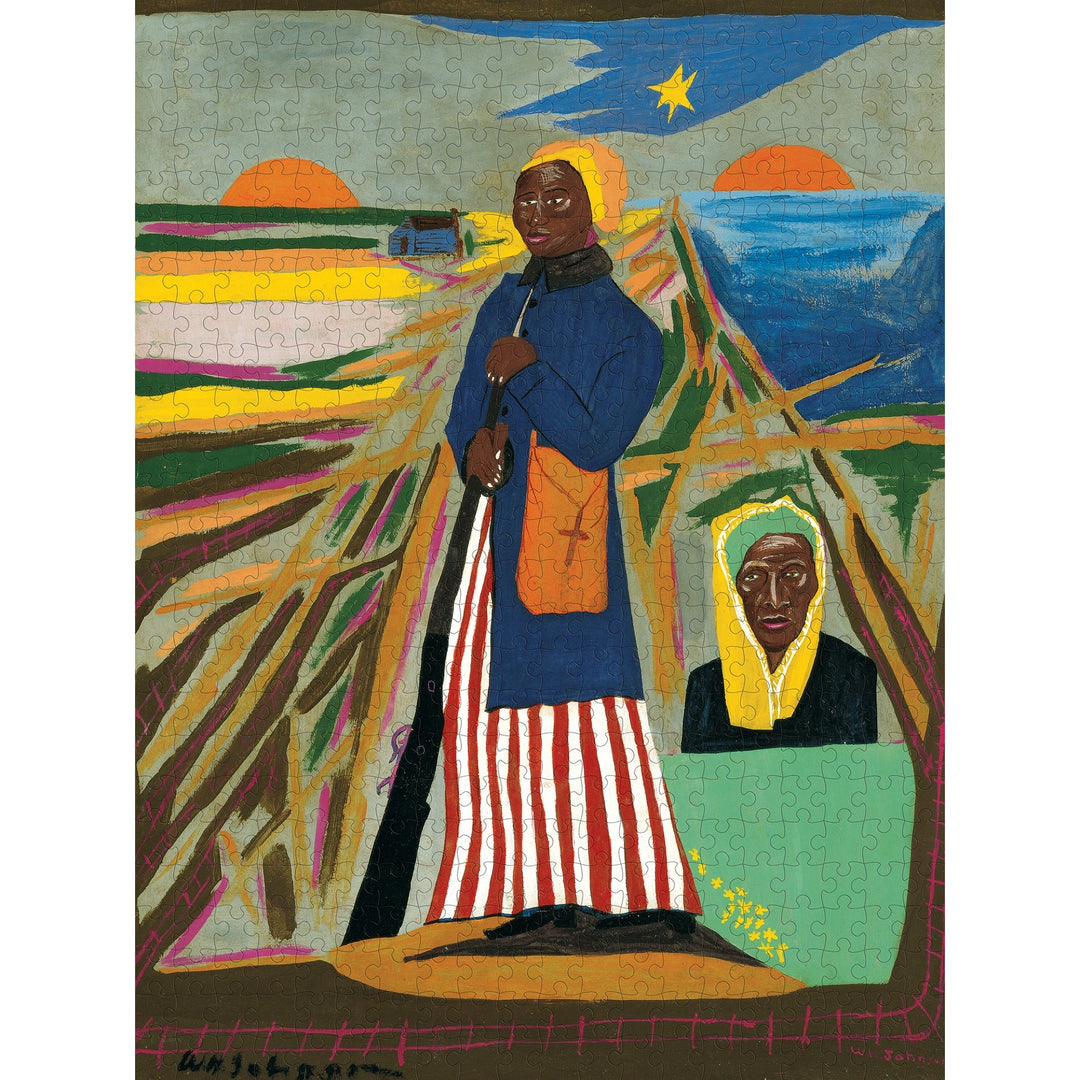 Harriet Tubman by William Johnson: Black History Puzzle (Mock Up) - Artistic depiction of two figures in a landscape with a star in the sky.