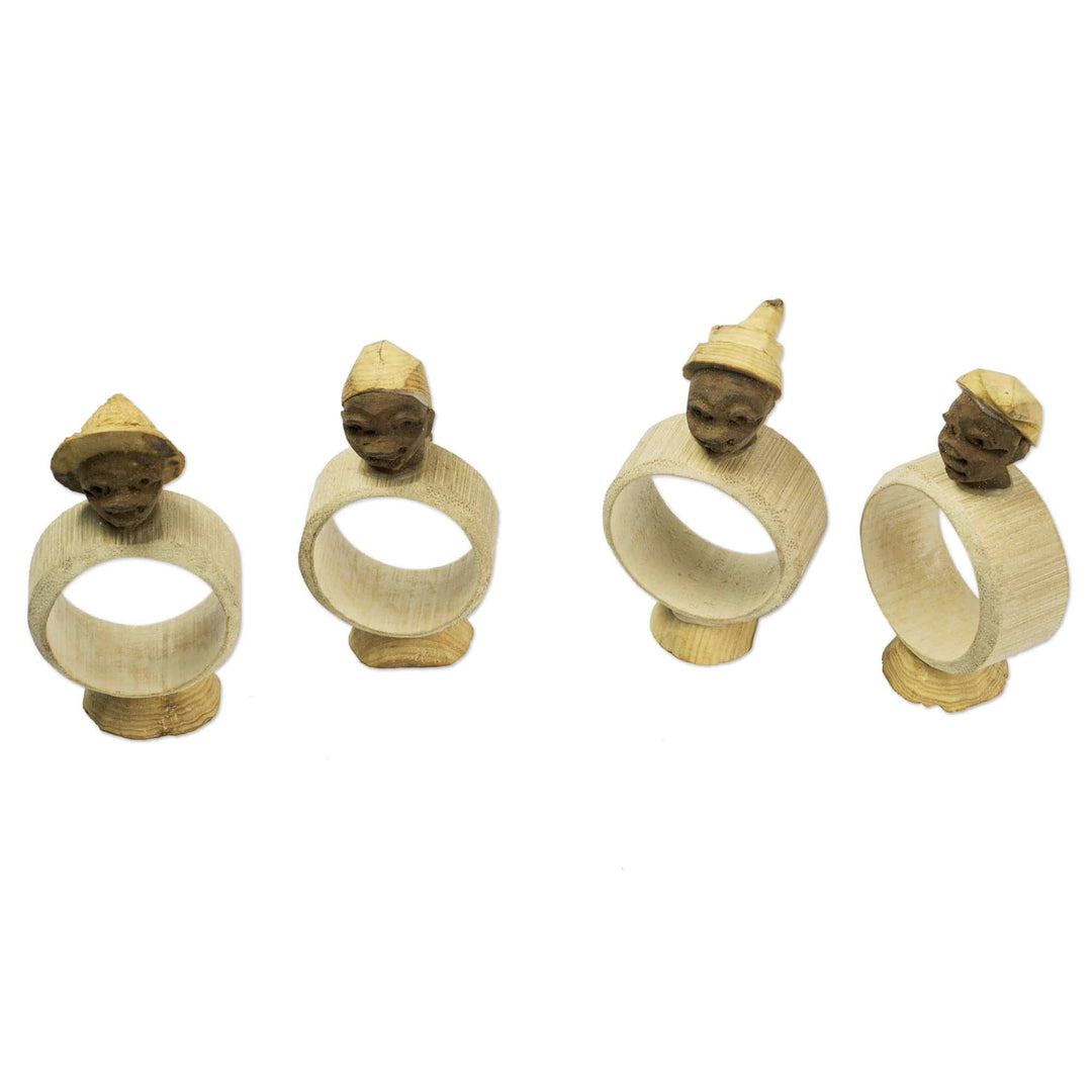 Hatted Family: Authentic Hand Made Napkin Rings by Francis Agbete (White Background)