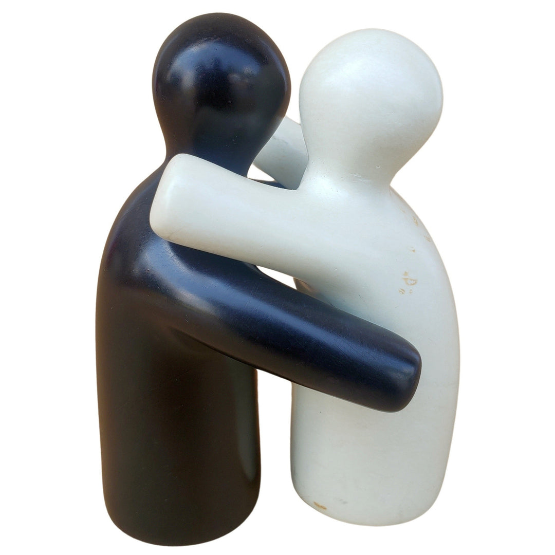 Helping Hugs: Be Kind to One Another Soapstone Sculpture/Figurine (White and Black)
