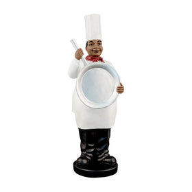 His Small Pan: African American Chef Figurine (Main) - Statue of a chef holding a pan on a white background