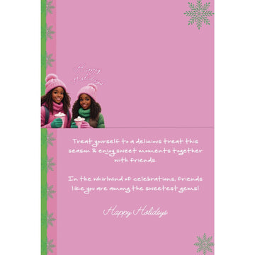 Holiday Vibes (Ivy Edition): African American Christmas Card Box Set (Interior) - Pink holiday card with two children in winter hats and scarves, text祝福