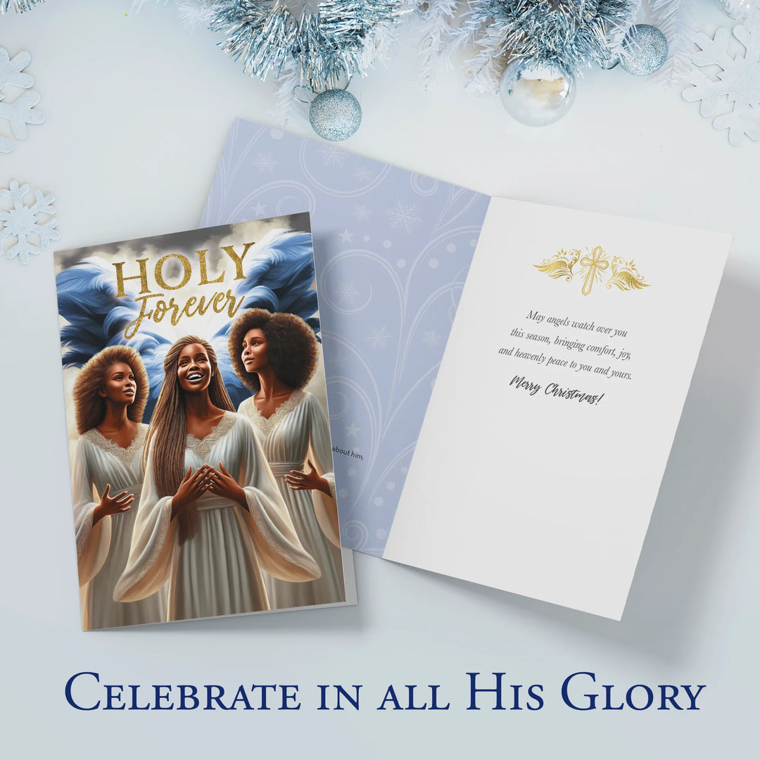 Holy Forever: African American Christmas Card Box Set (Interior) - Christmas card with two women and the text 'Holy Forever' on a snowy background.