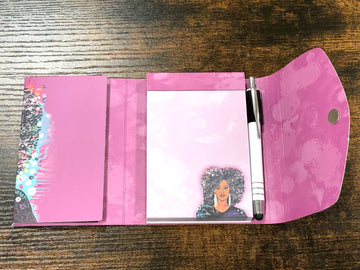 I am Everything: African American Stylus Purse Pal by Sylvia "Gbaby" Cohen (Interior) - Pink card holder with a portrait of a woman on a wooden surface
