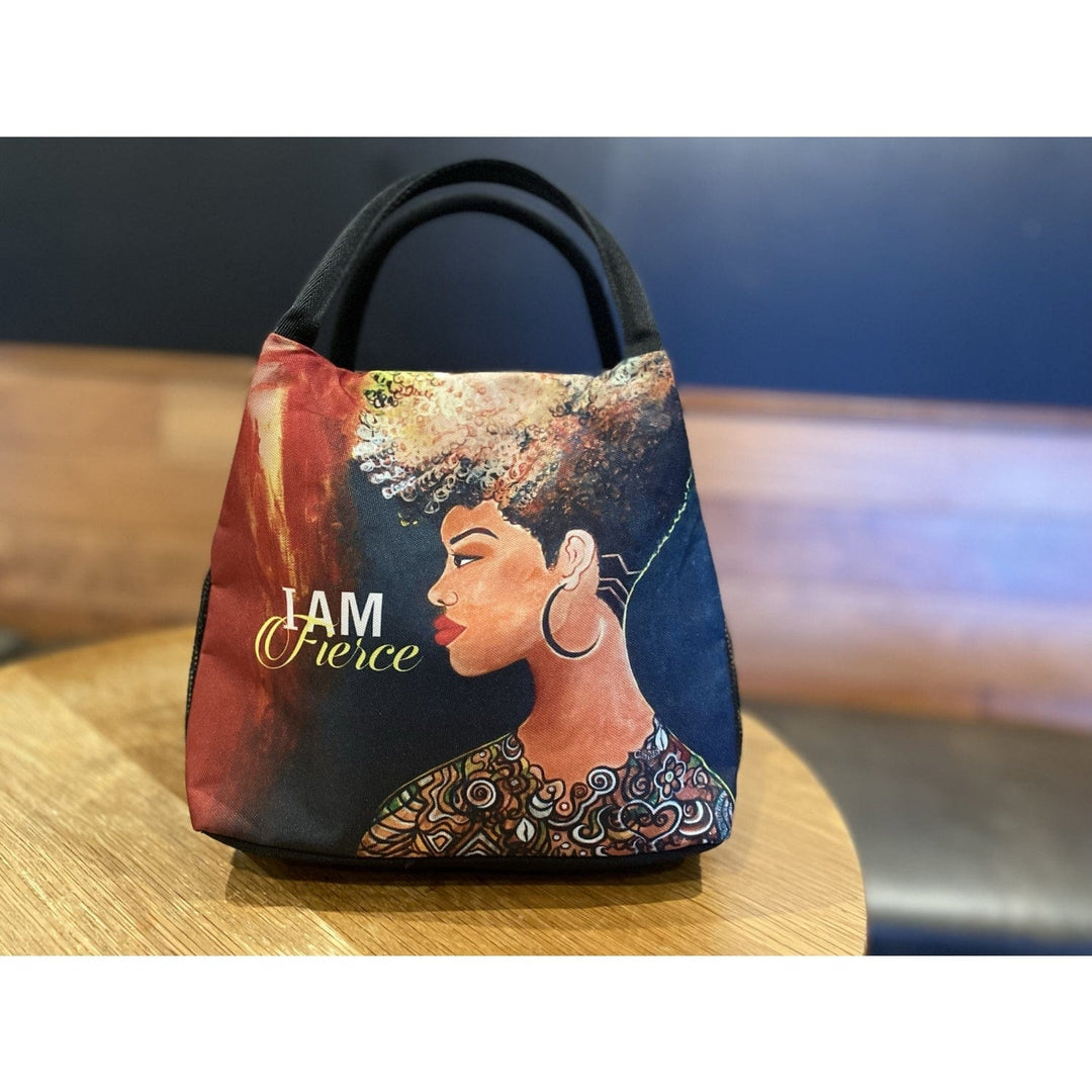 Sylvia "GBaby" Cohen's I Am Fierce lunch bag with profile of confident woman (Lifestyle 2)
