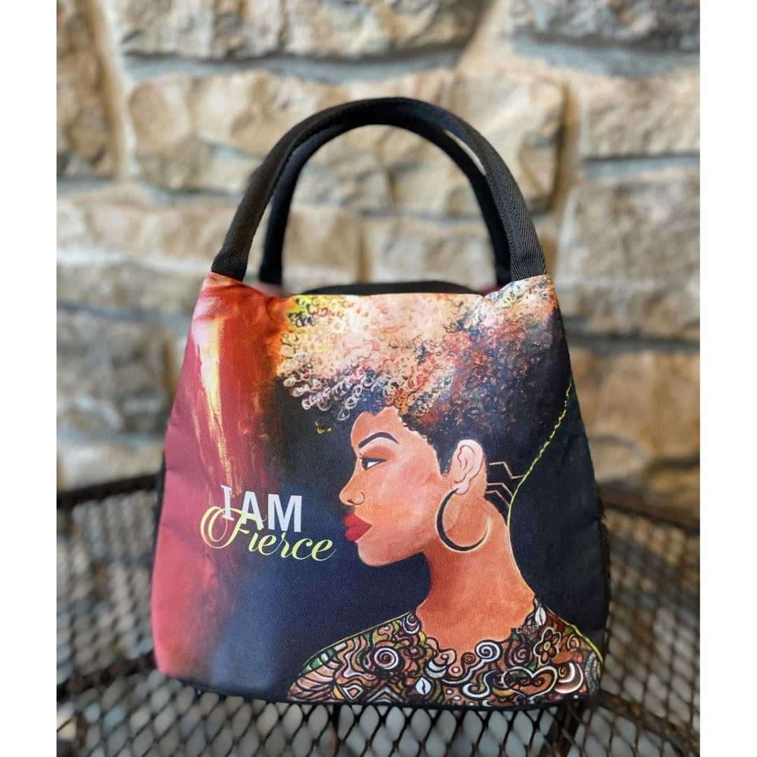 Sylvia "GBaby" Cohen's I Am Fierce lunch bag with profile of confident woman (Lifestyle 7)