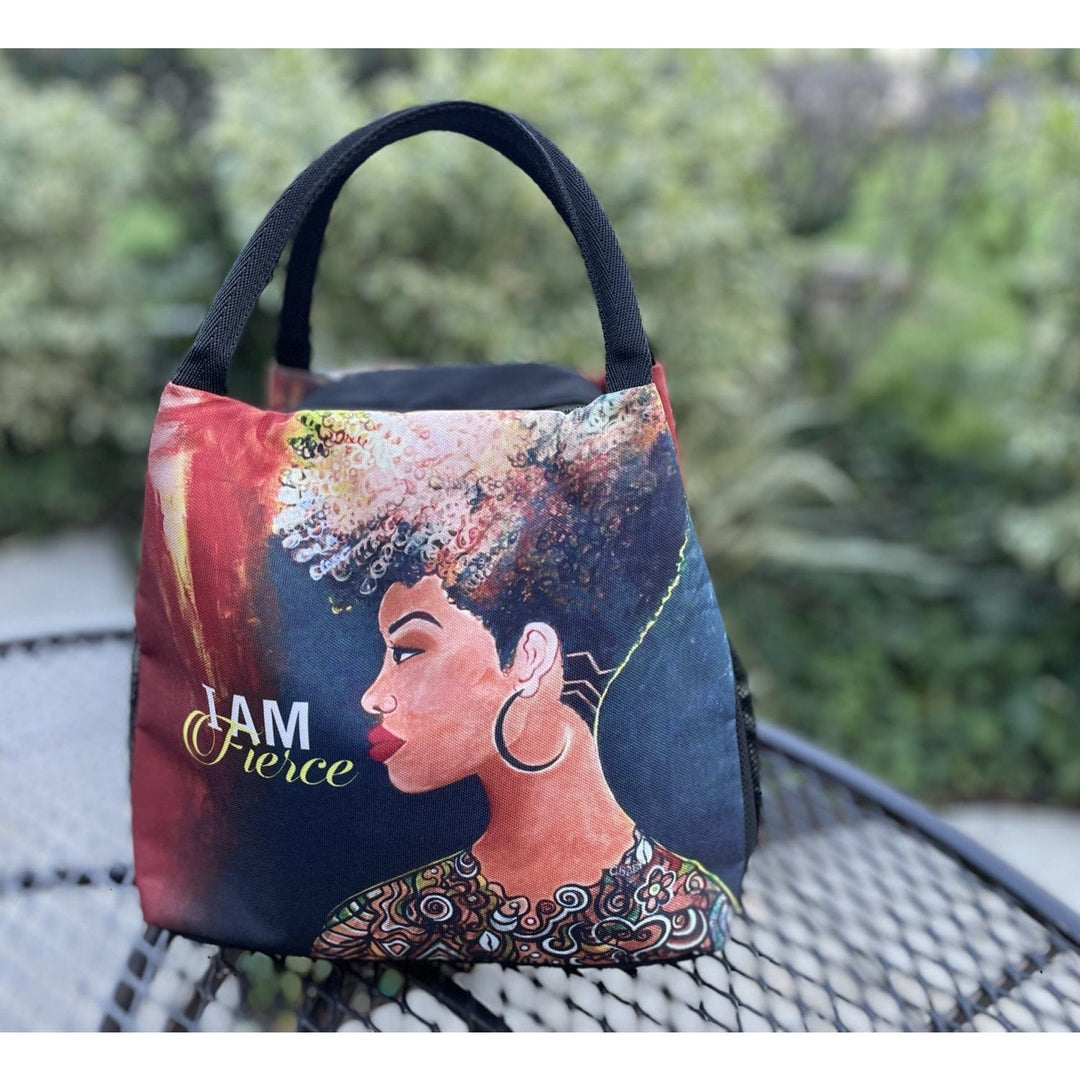 Sylvia "GBaby" Cohen's I Am Fierce lunch bag with profile of confident woman (Lifestyle)