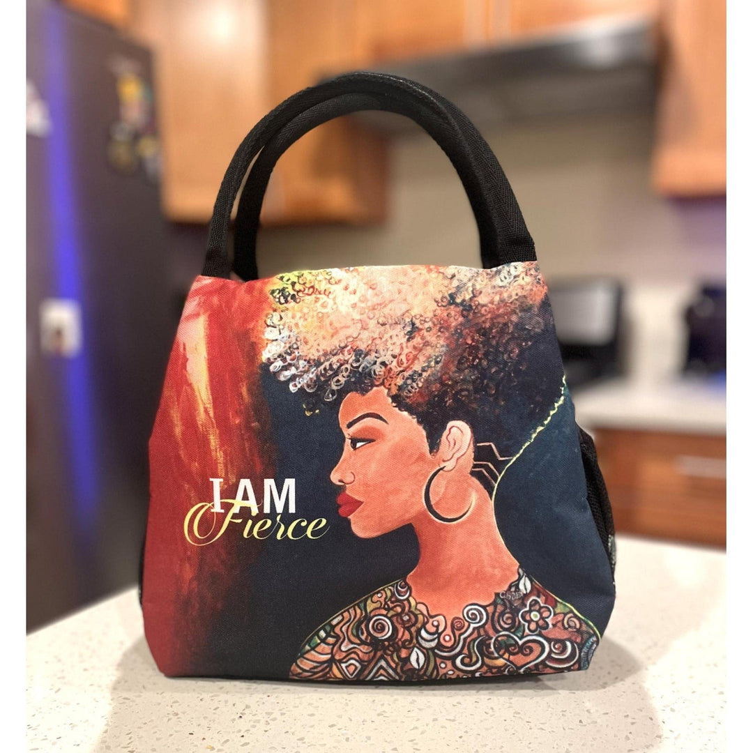 Sylvia "GBaby" Cohen's I Am Fierce lunch bag with profile of confident woman (Lifestyle 4)