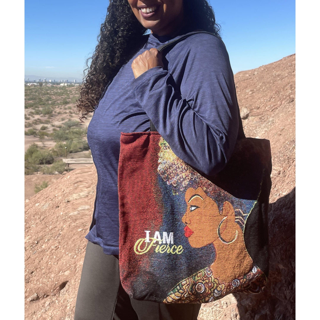 I am Fierce: African American Woven Tote Bag by GBaby (Lifestyle2)