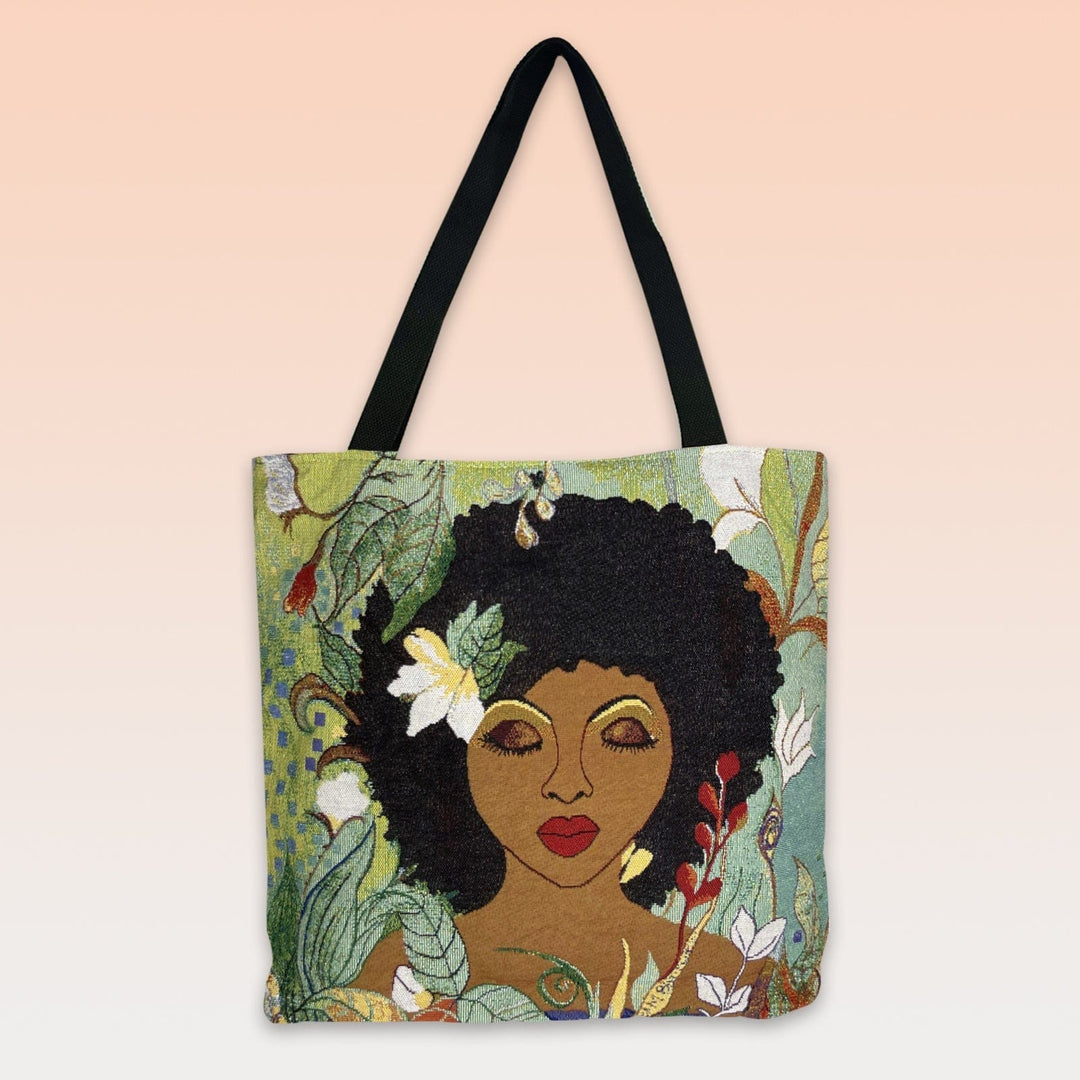 I am Life: African American Woven Tote Bag by GBaby (Colored Background)