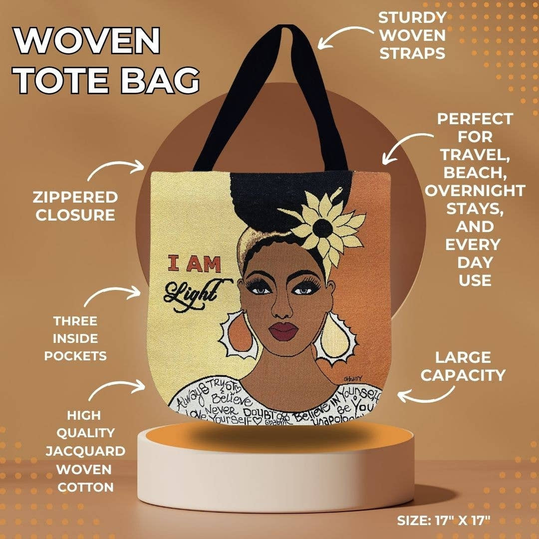 I am Light Woven Tote Bag