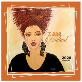 I Am: Art of Sylvia "Gbaby" Cohen 2026 African American Wall Calendar (Front) - 2026 calendar with illustration of a woman with red hair and 'I AM Radiant' text on an orange background