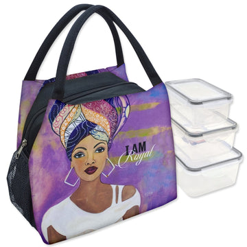 Sylvia "GBaby" Cohen's I Am Royal purple lunch bag with headwrap queen design (Main Image)