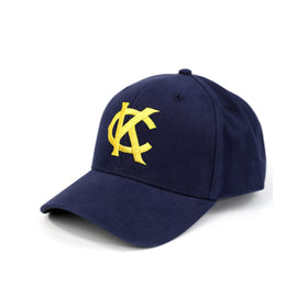 Kansas City Monarchs 1945 Home All Star Baseball Cap by Big Boy Headgear (Front) - Navy blue cap with yellow logo on a white background