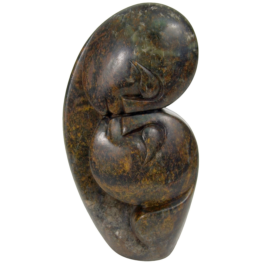 Kissing Lovers: Shona Stone Sculpture by Cuthbert Tendayi (Main) - Abstract bronze sculpture on a white background