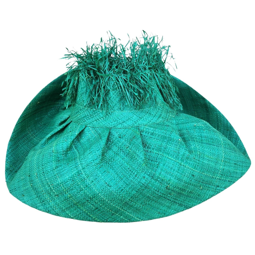 Lakresha: Authentic Hand Woven Madagascar Big Brim Crown Out Raffia Sun Hat