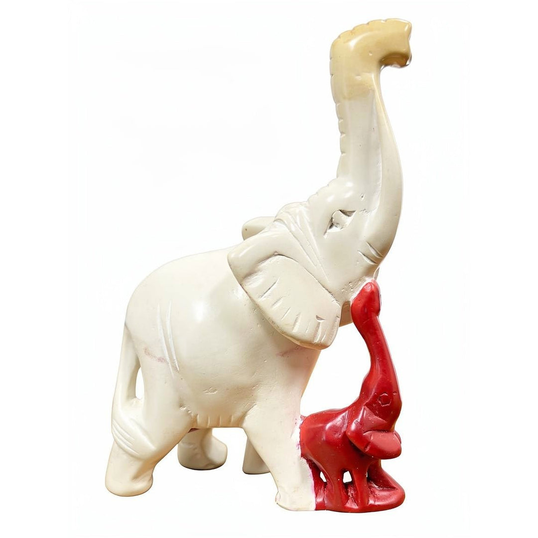 Leading the Way: Legacy and Leadership Elephant Soapstone Sculpture (Side) - Decorative elephant figurine with a red base on a white background (Delta Sigma Theta Gift)