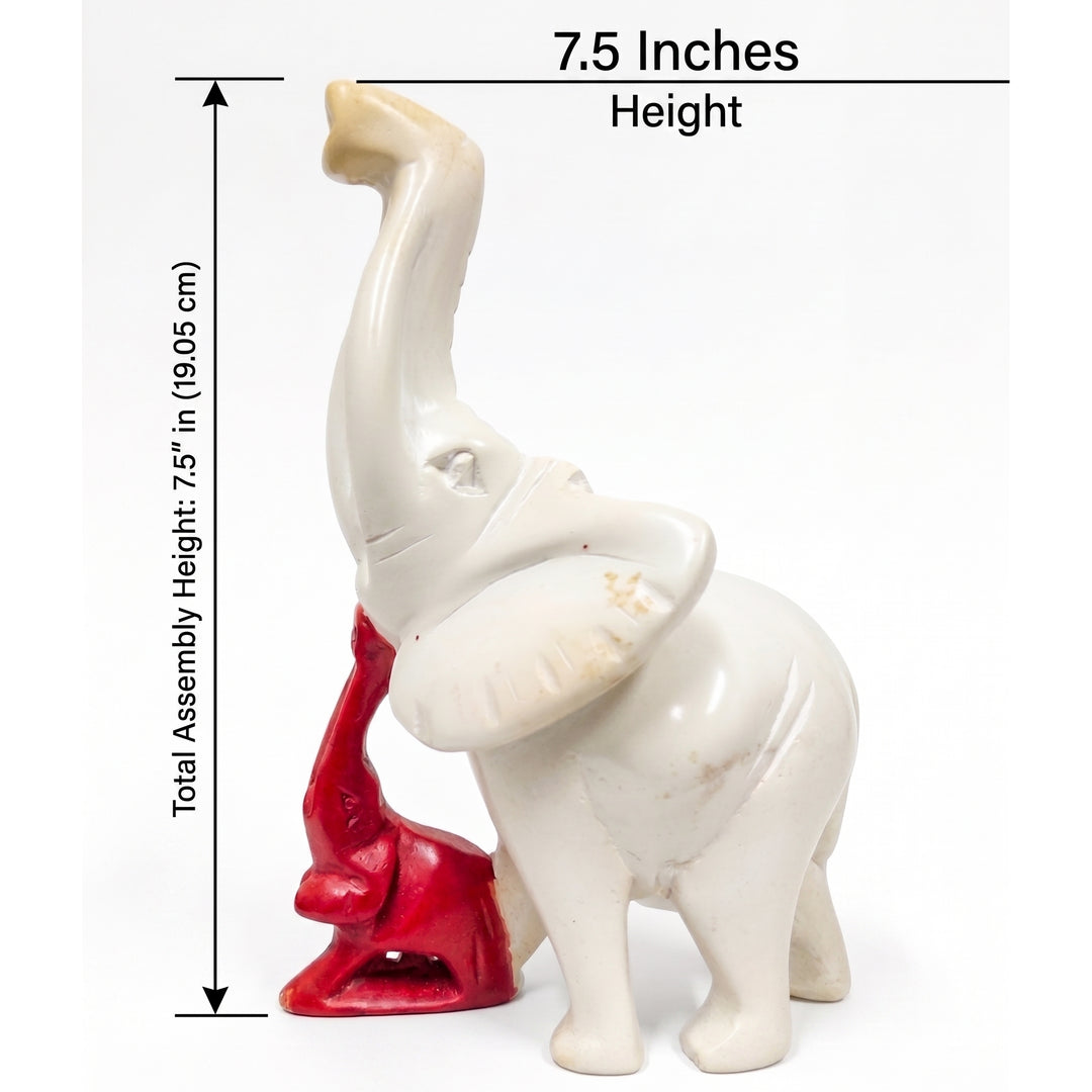 Leading the Way: Legacy and Leadership Elephant Soapstone Sculpture (Sizing Guide) - White elephant figurine with red object underneath, measurement details on a white background (Delta Sigma Theta Gift)