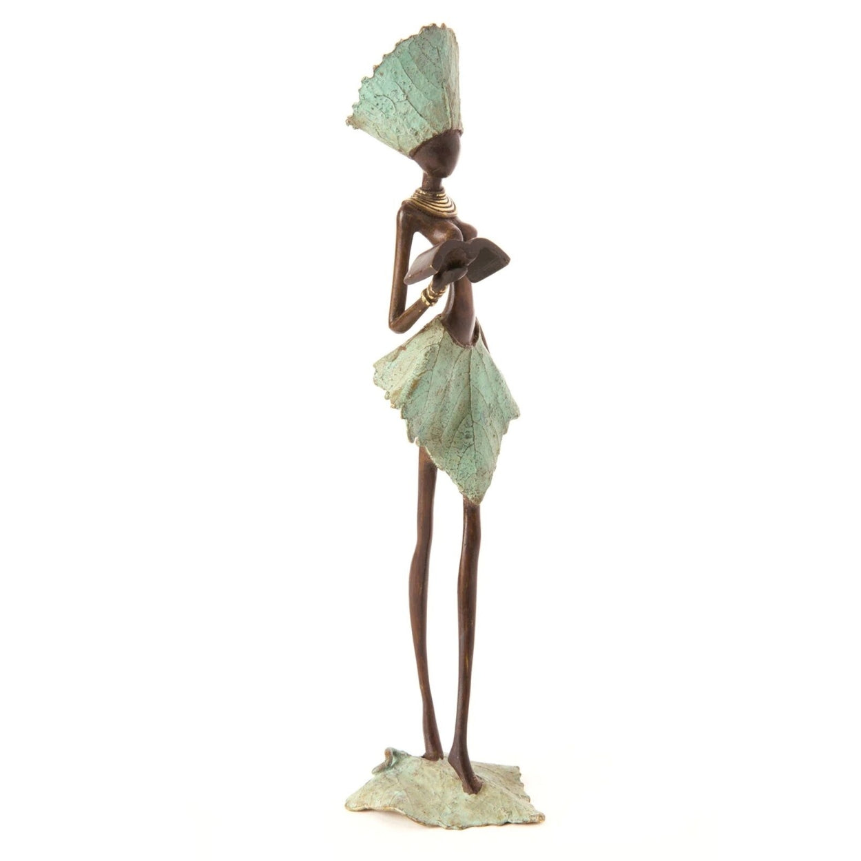 4 of 4: Lissomme Lady on a Leaf: Burkino Faso Bronze Sculpture (Angle)