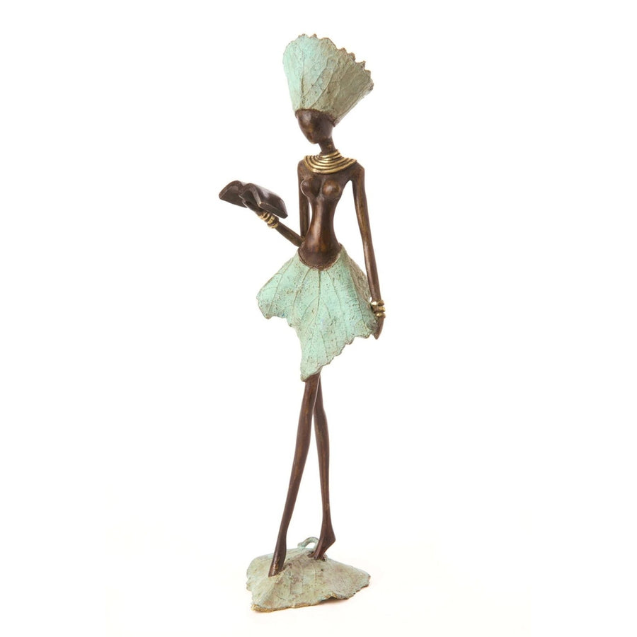 Lissomme Lady on a Leaf: Burkino Faso Bronze Sculpture