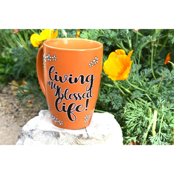 Living My Blessed Life by Kiwi McDowell: African American Ceramic Latte Mug (Lifestyle Photo)