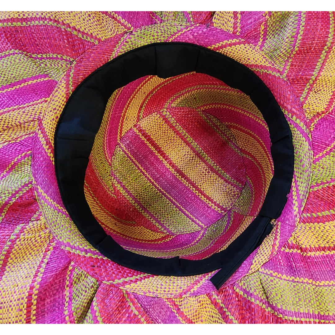 Llanzo: Authentic Hand Woven Multicolor Madagascar Big Brim Raffia Sun Hat