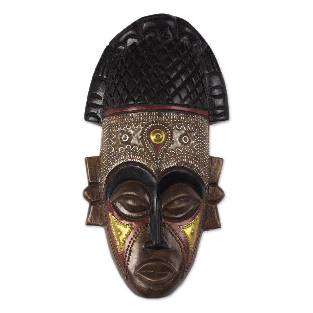 Lovely Crown: Authentic Hand Made African Mask by Victor Dushie (White Background)