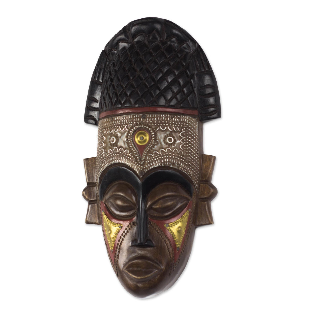 Lovely Crown: Authentic Hand Made African Mask by Victor Dushie (White Background II)