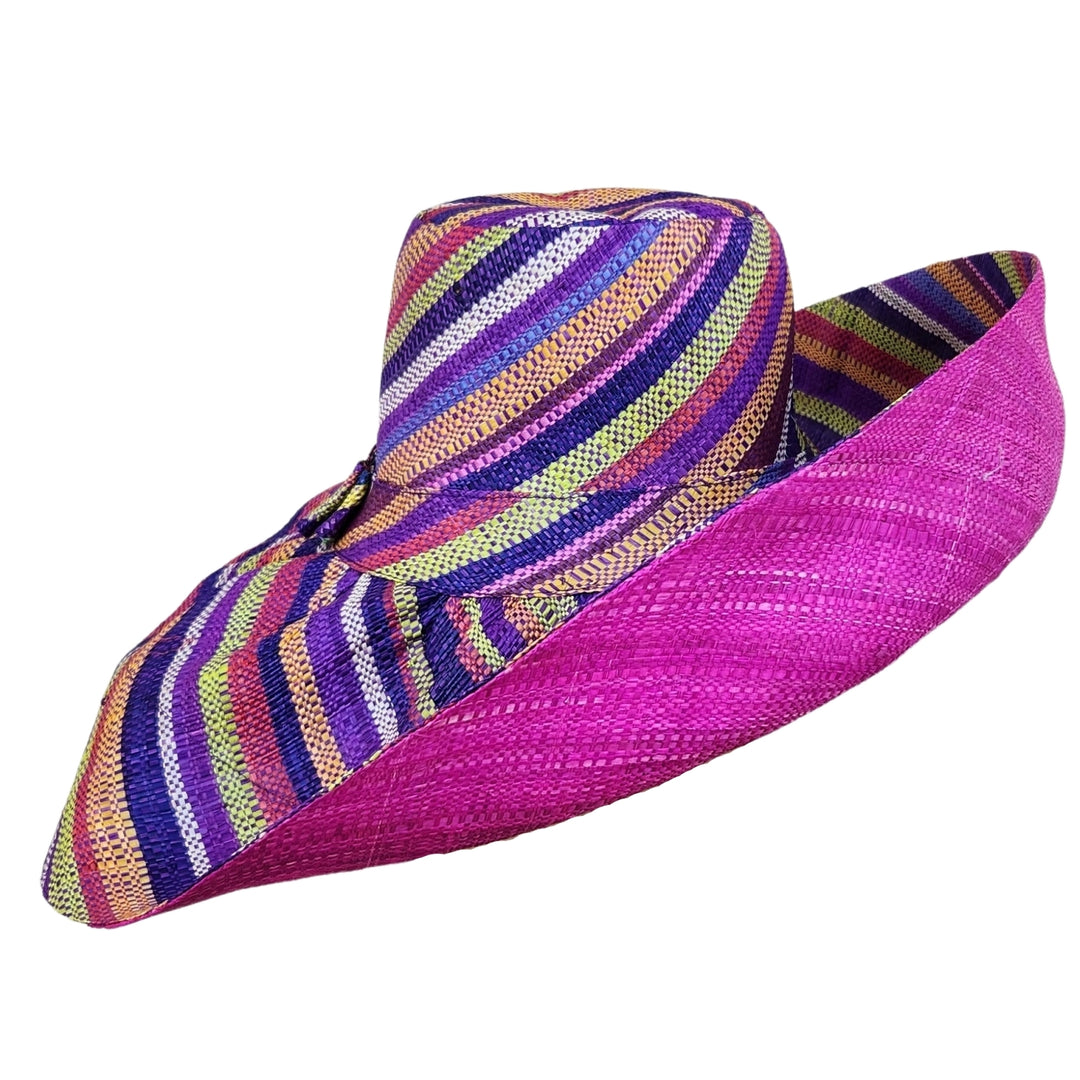 Mao: Authentic Hand Woven Multicolor Madagascar Big Brim Raffia Sun Hat