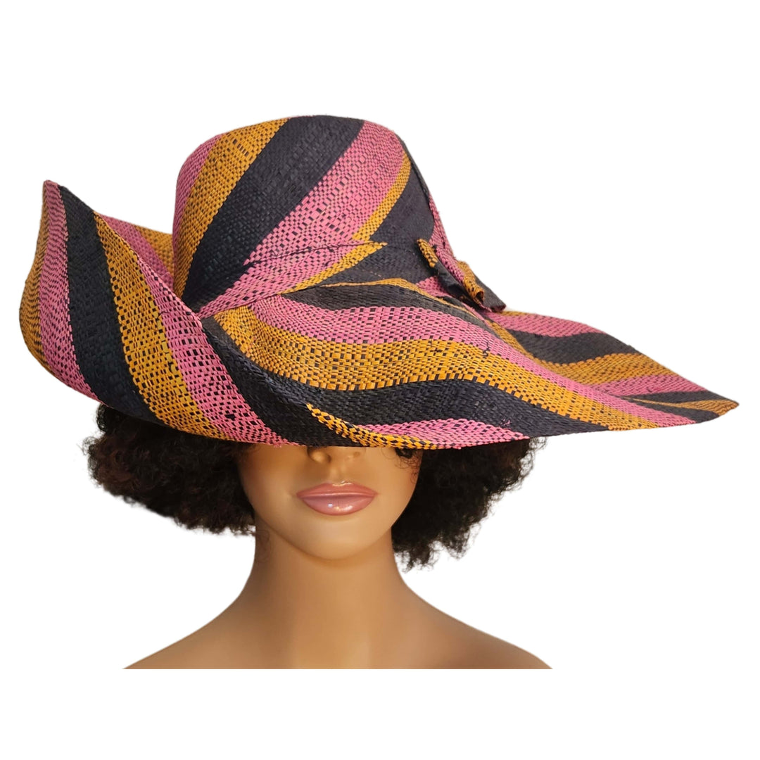 Margaret: Authentic Hand Woven Multicolor Madagascar Big Brim Raffia Sun Hat (Mannequin, Front View II)