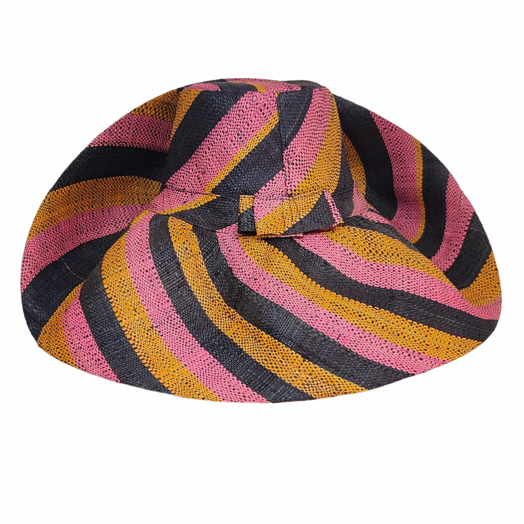 Margaret: Authentic Hand Woven Multicolor Madagascar Big Brim Raffia Sun Hat (Rear View)