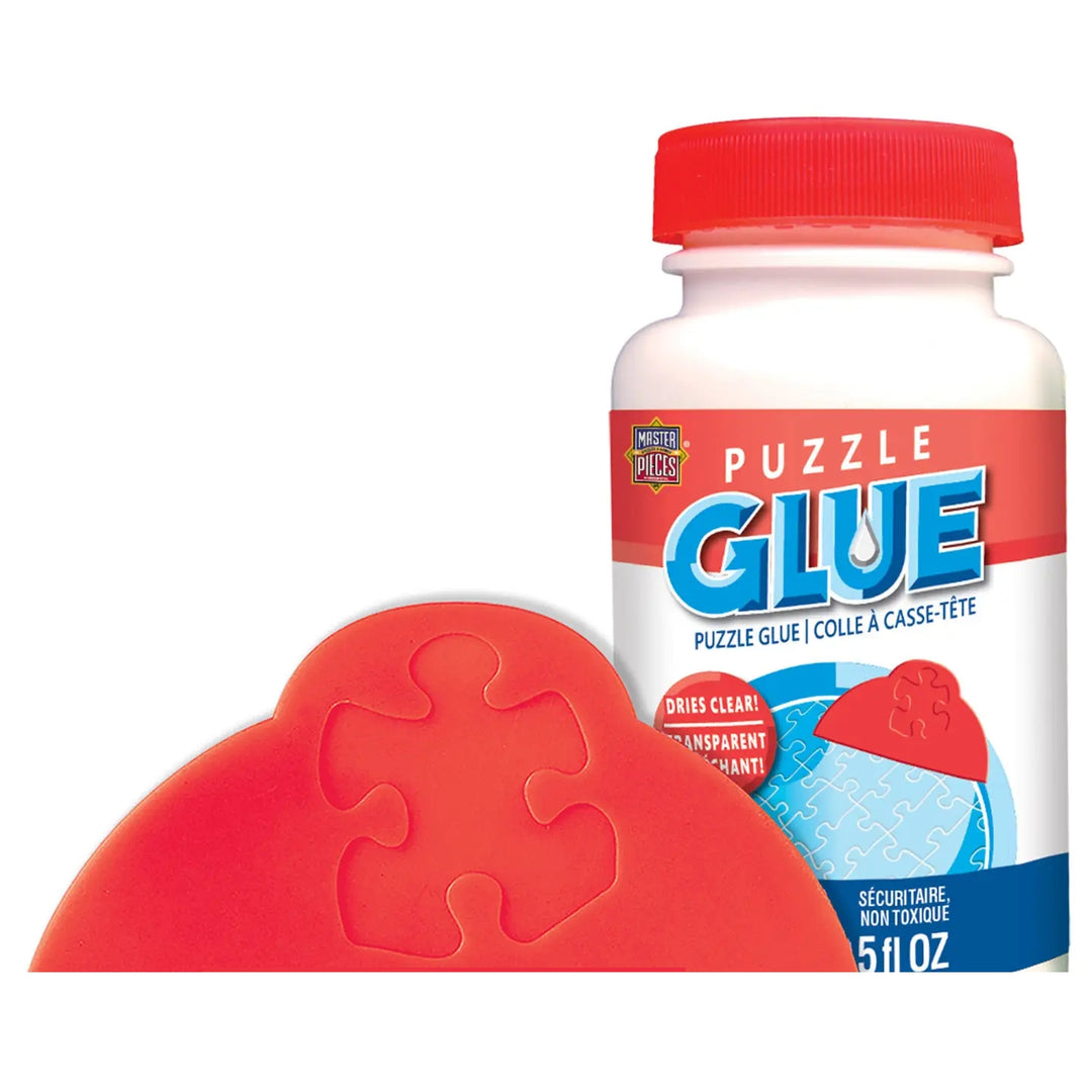 Premium Puzzle Glue with Applicator (Main) - Bottle of Puzzle Glue with a red spatula on a white background