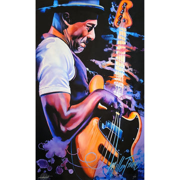 Edwin Lester's Music in Motion: Marcus Miller with vibrant blue and orange bass